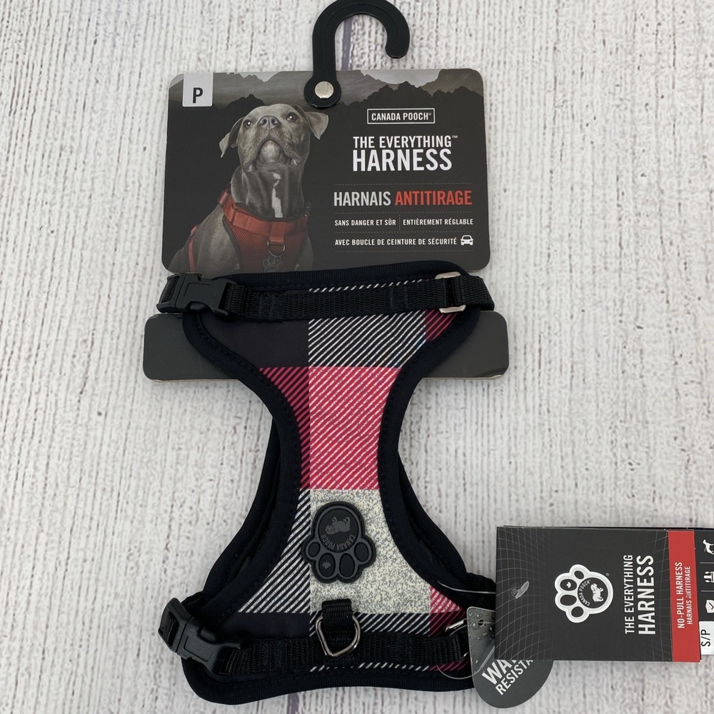 Canada Pooch Everything Harness SMALL Black Pink Plaid No Pull Water Resistant